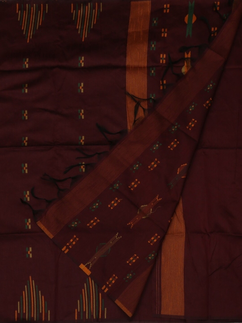 

Pothys Coffee Brown & Orange Jute Silk Woven Design Saree