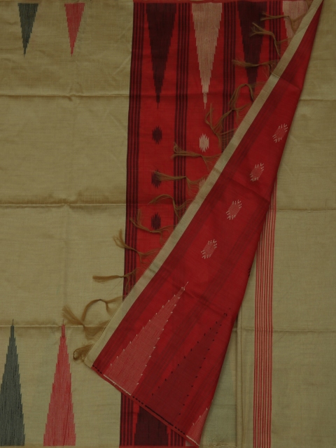 

Pothys Cream-Coloured & Red Jute Silk Woven Design Saree