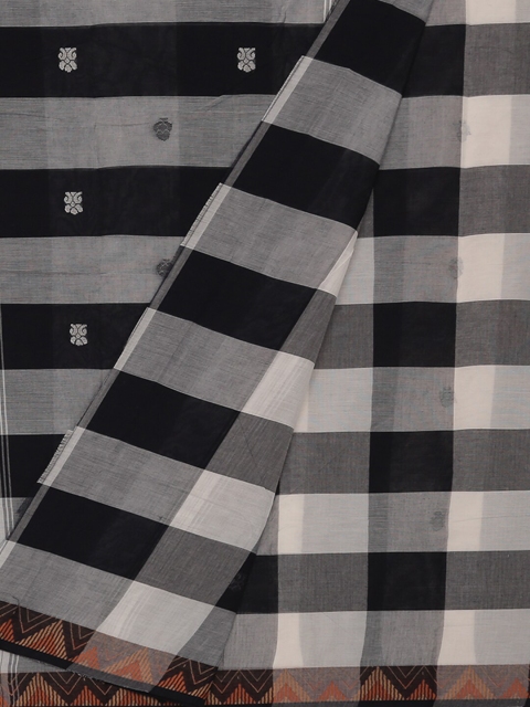 

Pothys White & Black Pure Cotton Checked Saree