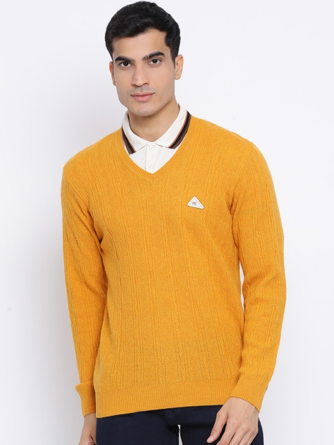 

Monte Carlo Men Mustard Yellow Self Design Pullover Sweater