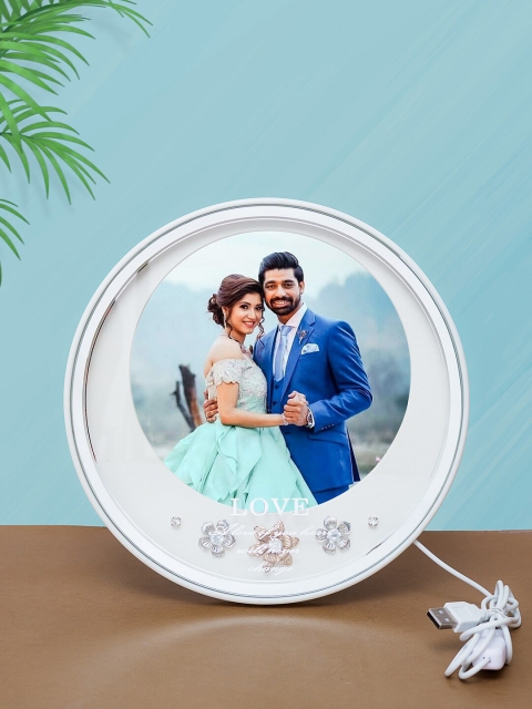 

Golden Peacock White LED Round Table-Top Photo Frame