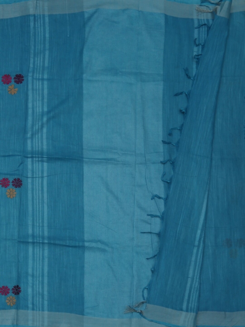 

Pothys Blue Embroidered Linen Blend Saree