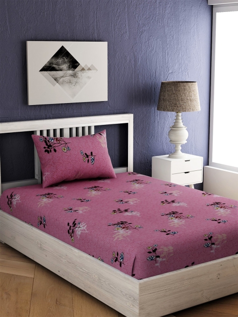 

EverHOME Pink & Off-White Floral 144 TC Cotton 1 Single Bedsheet with 1 Pillow Covers
