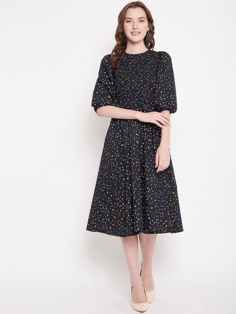 

Femella Women Black Printed Fit and Flare Dress