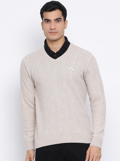

Monte Carlo Men Cream-Coloured Self Design Pullover Sweater