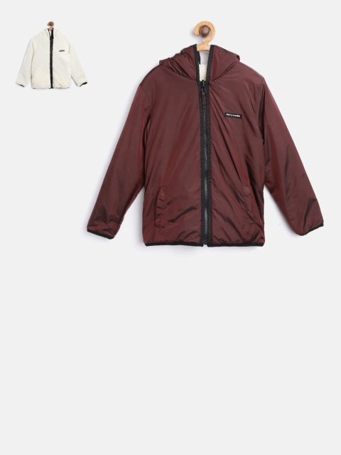 

Cherry Crumble Kids Brown & Off-White Solid Reversible Bomber Jacket