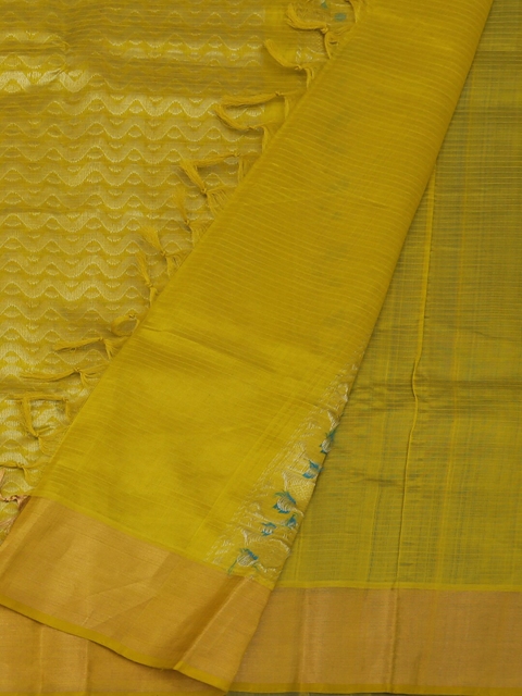 

Pothys Blue & Mustard Cotton Blend Woven Design Saree