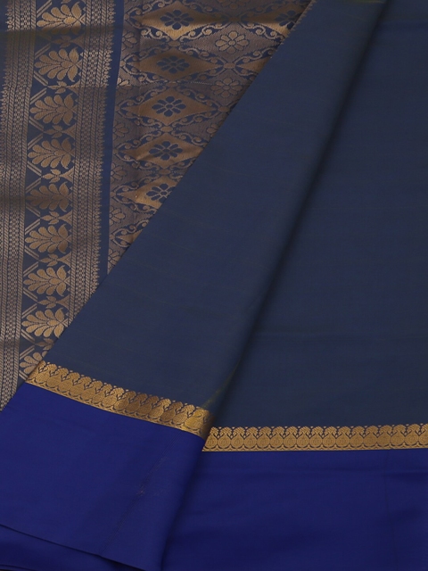 

Pothys Yellow & Blue Silk Cotton Solid Saree