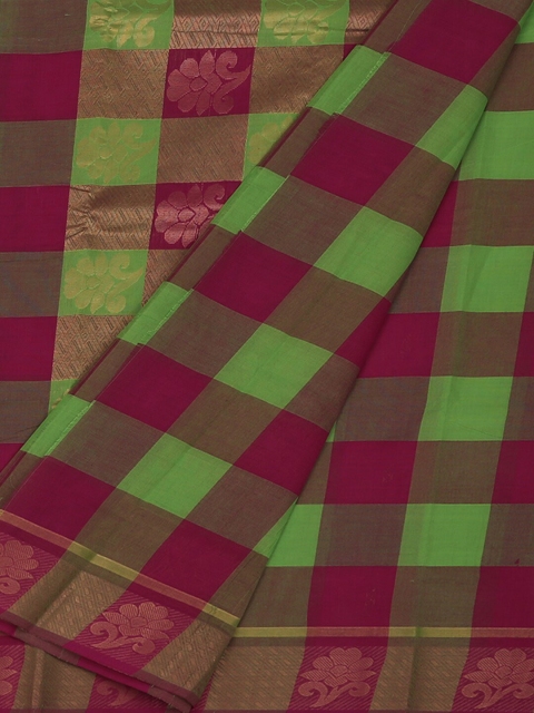 

Pothys Green & Pink Pure Cotton Checked Saree