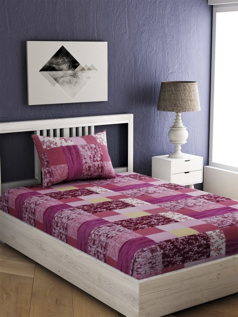 

EverHOME MultiColour 100% Cotton Flat 144 TC Single Size Bedsheet with 1 Pillow Covers, Pink