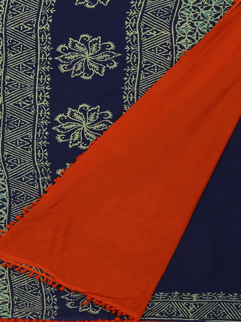 

Pothys Blue & Orange Pure Cotton Woven Design Saree