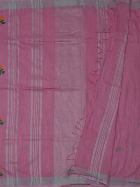 

Pothys Pink & Silver-Toned Linen Blend Embroidered Saree