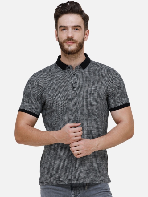 

COLVYNHARRIS JEANS Men Charcoal Grey Self Design Polo Collar T-shirt