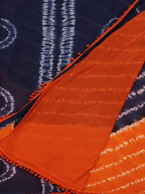 

Pothys Navy Blue & Orange Pure Cotton Printed Saree