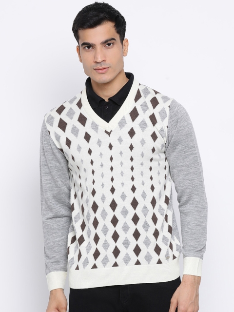

Monte Carlo Men White Self Design Pullover Sweater