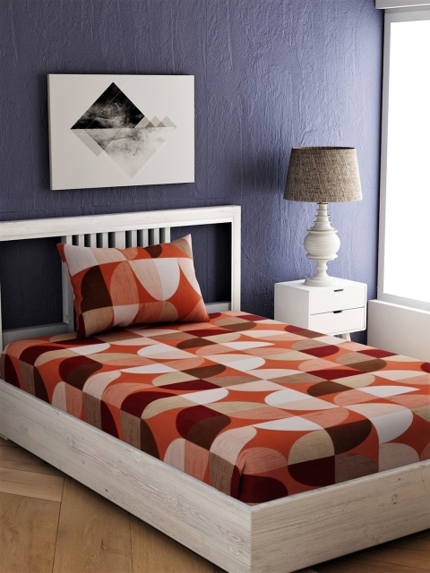 

EverHOME Multicoloured Geometric 144 TC Cotton 1 Single Bedsheet with 1 Pillow Covers, Multi