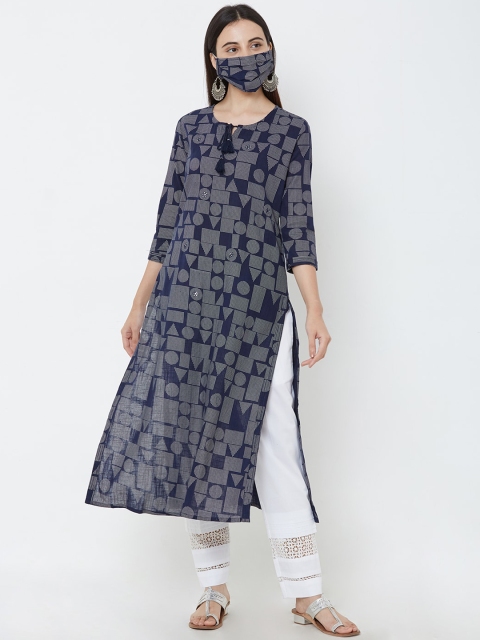 

FASHOR Women Blue Printed A-Line Kurta