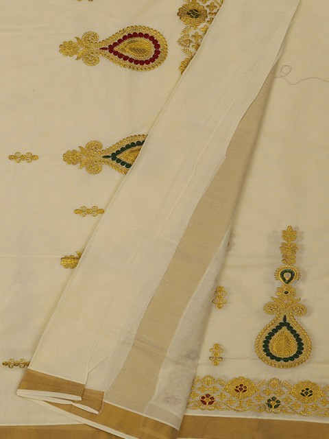 

Pothys Cream-Coloured Embroidered Pure Cotton Saree