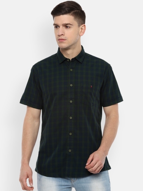 

Louis Philippe Jeans Men Navy Blue & Green Slim Fit Checked Casual Shirt