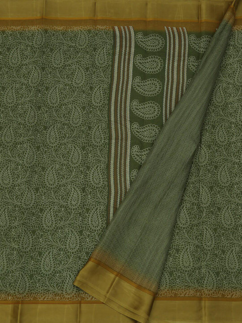 

Pothys Olive Green Printed Linen Blend Saree
