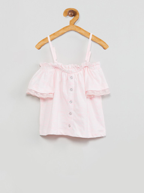 

max Girls Pink Self Design Bardot Top