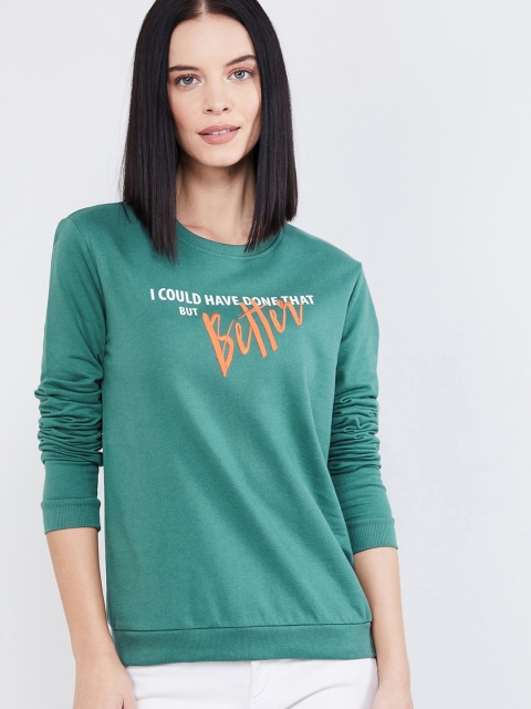 

max Women Teal Green Printed Sweatshirt