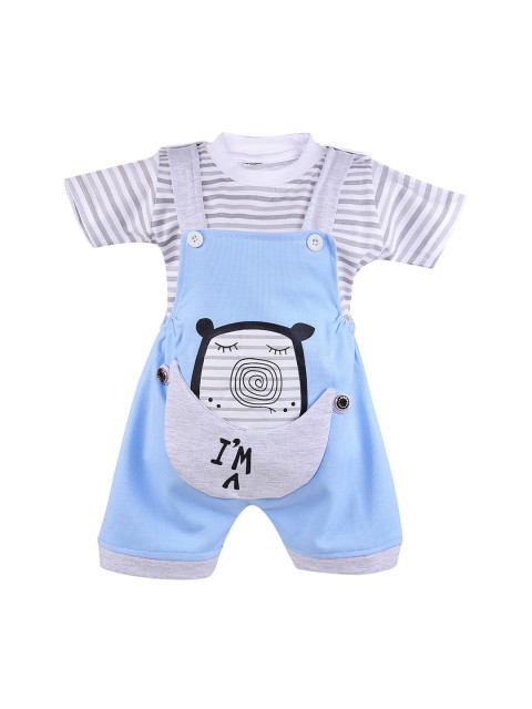 

Wish Karo Unisex Kids Blue & Grey Striped T-shirt with Shorts