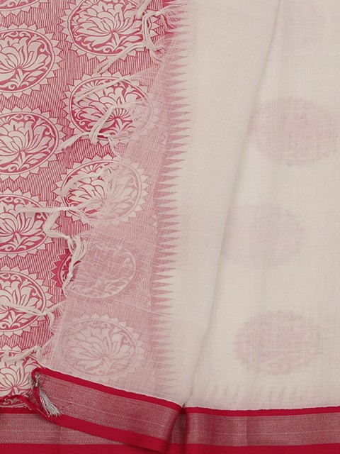 

Pothys White & Pink Linen Blend Printed Saree