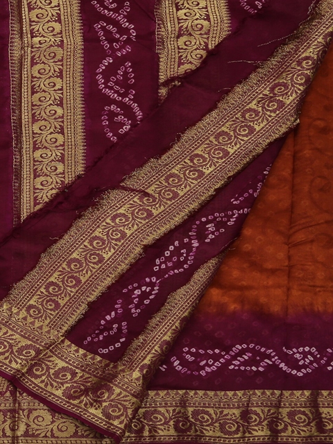 

Pothys Orange & Maroon Art Silk Printed Bandhani Saree