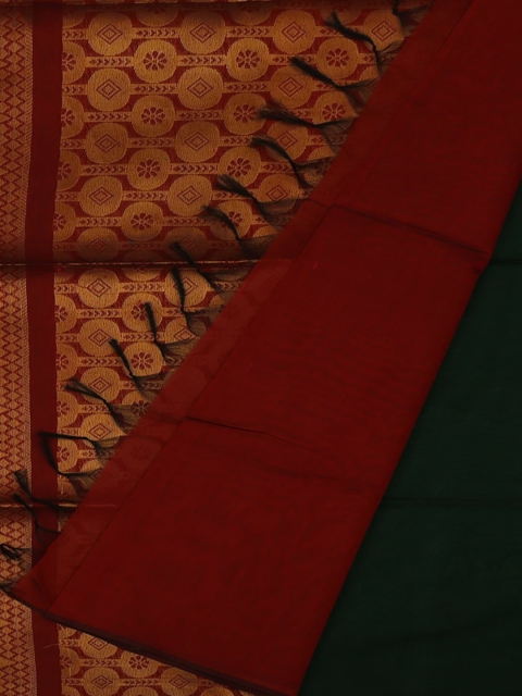 

Pothys Green & Gold-Toned Silk Cotton Woven Design Saree