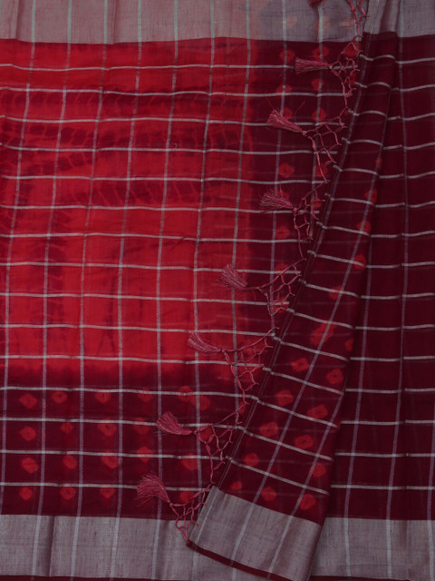 

Pothys Magenta Checked Linen Blend Saree