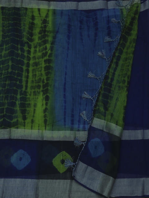 

Pothys Green & Blue Linen Blend Printed Saree