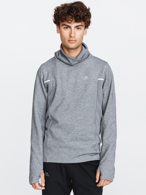 

Kalenji By Decathlon Men Grey Self Design High Neck T-shirt
