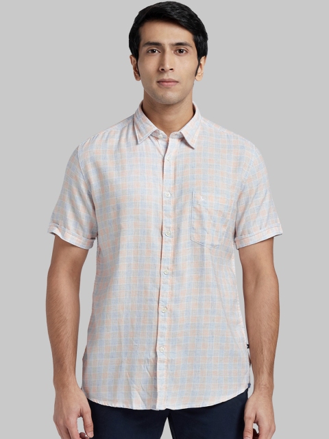

Parx Men Orange & Blue Regular Fit Checked Casual Shirt