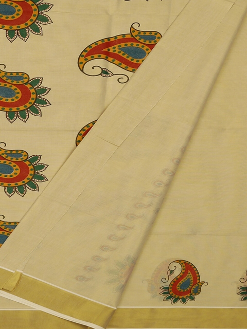 

Pothys Cream-Coloured Printed Pure Cotton Saree