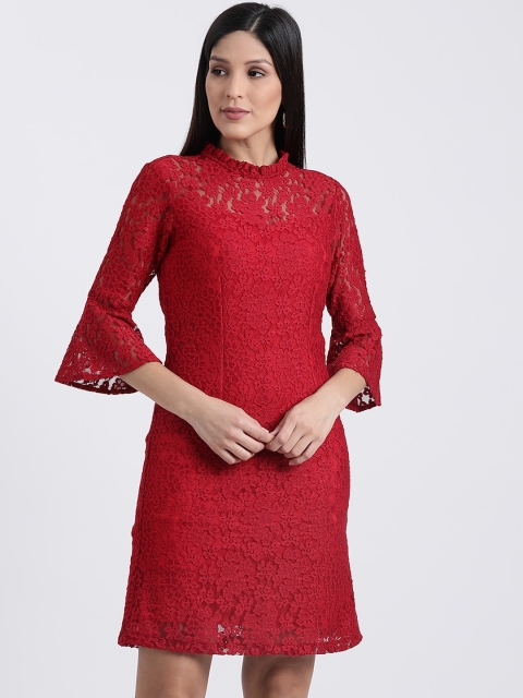 

Zink London Women Red Self Design Sheath Dress