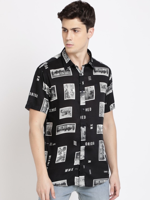 

TED HARBOR Men Black & White Slim Fit Printed Casual Shirt