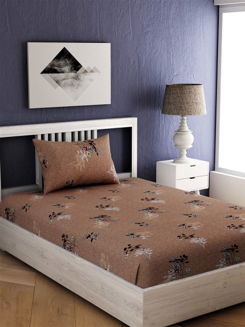 

EverHOME Brown Floral 144 TC Cotton 1 Single Bedsheet with 1 Pillow Cover