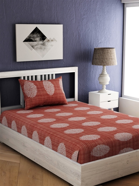 

EverHOME Brown Floral 144 TC Cotton 1 Single Bedsheet with 1 Pillow Covers