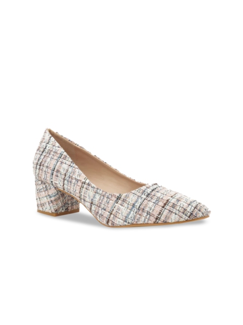 

London Rag Women Peach-Coloured & White Printed Block Heeled Pumps