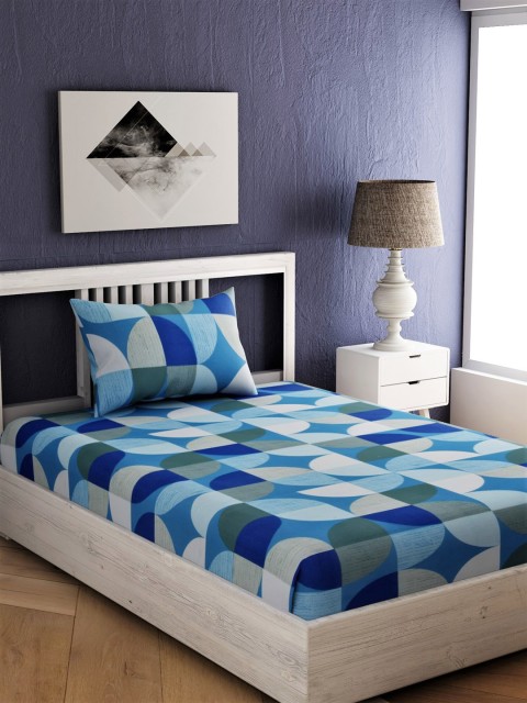 

EverHOME Blue & White Geometric 144 TC Cotton 1 Single Bedsheet with 1 Pillow Covers