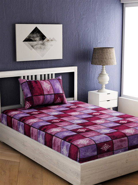 

EverHOME Maroon & Purple Geometric 144 TC Cotton 1 Single Bedsheet with 1 Pillow Cover