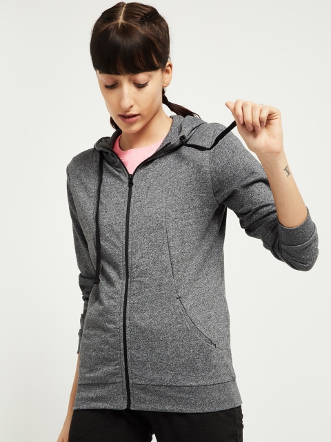 

max Women Grey Solid Hooded Sweatshirt