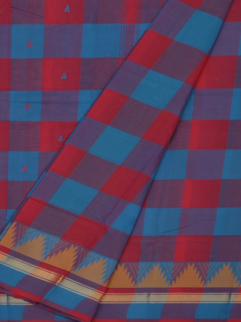 

Pothys Red & Blue Pure Cotton Checked Saree