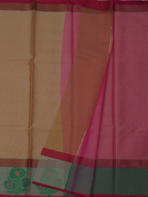 

Pothys Cream-Coloured & Pink Jute Cotton Woven Design Saree