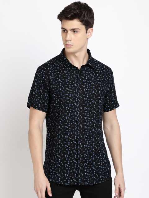

TED HARBOR Men Black & Blue Slim Fit Printed Casual Shirt