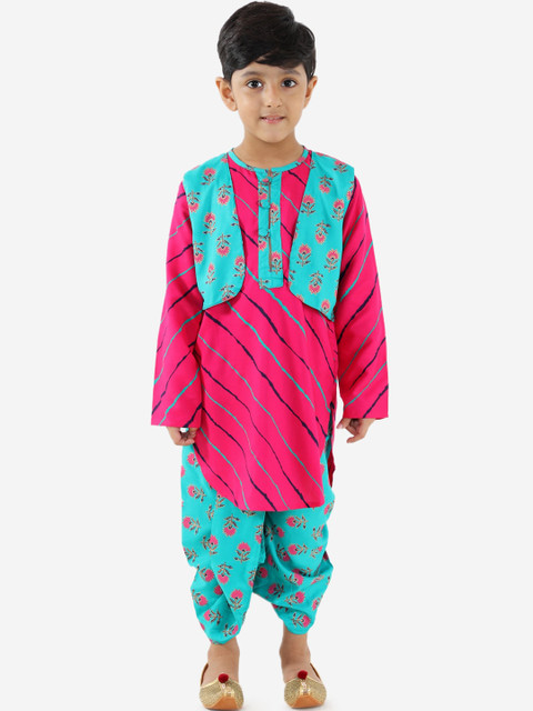 

KID1 Boys Turquoise Blue & Pink Striped Kurti with Dhoti Pants