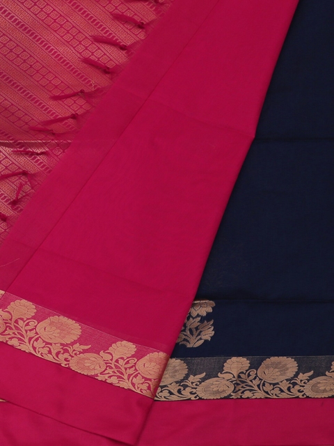 

Pothys Navy Blue & Pink Silk Cotton Woven Design Saree