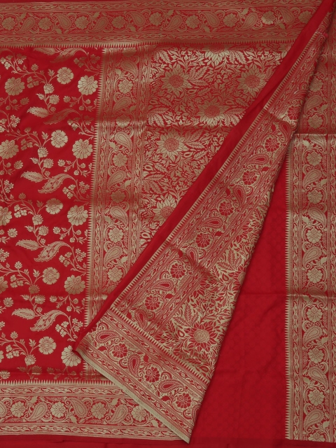 

Pothys Red & Gold-Toned Jute Silk Woven Design Saree