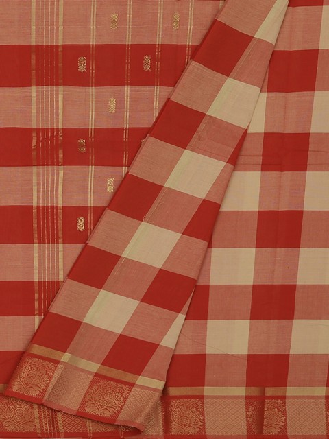 

Pothys Red & Cream Pure Cotton Checked Saree